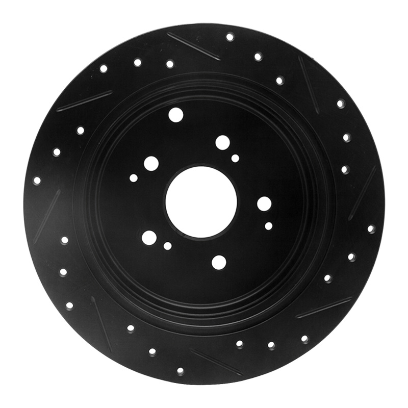 Acura MDX Brake Rotor (1) - Rear Left - R1 Concepts - Drilled & Slotted - Black - `01-`08